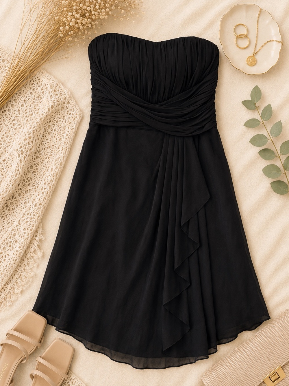 White House Black Market Strapless Dress Size 10 Black Cocktail Spring Wedding